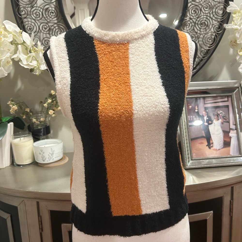 THML Striped Knit Tank in White, Brown & Mustard#141
